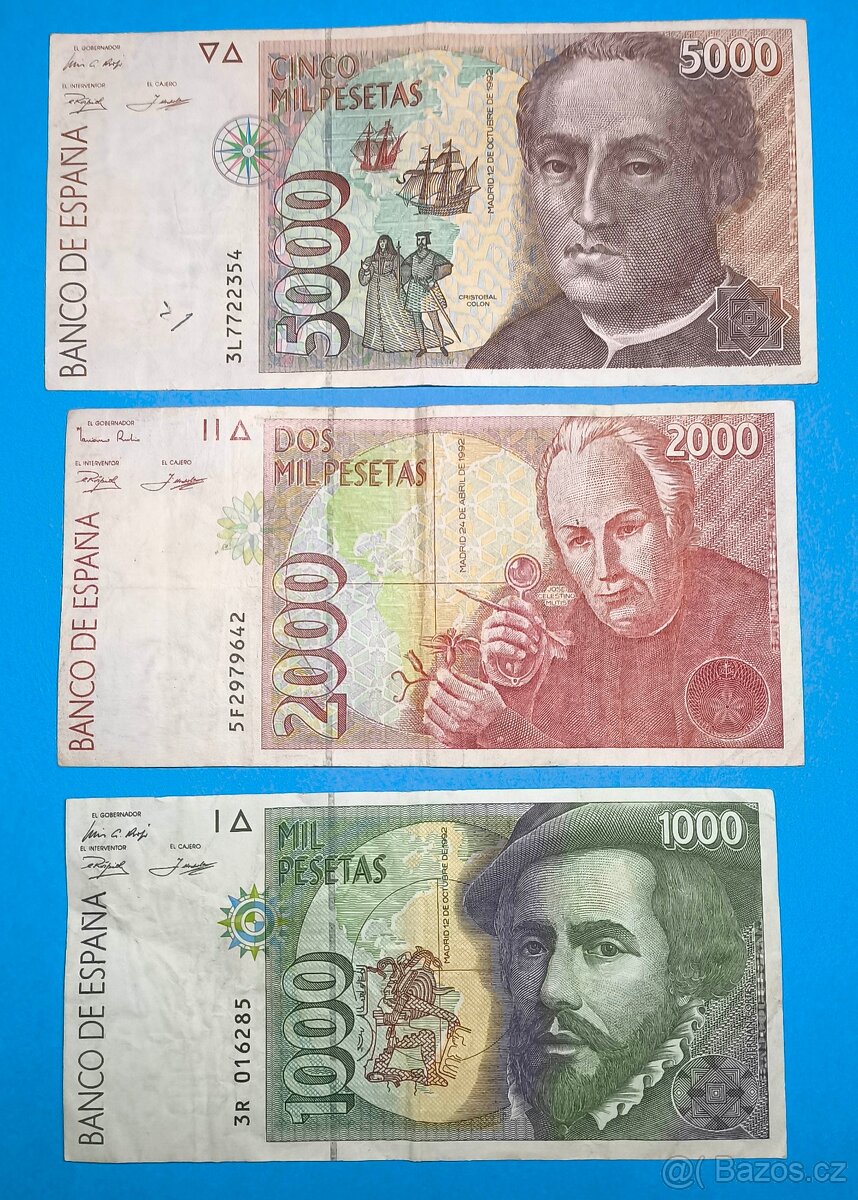 Bankovky ŠPANĚLSKO - 1000, 2000, 5000 Pesetas 1992