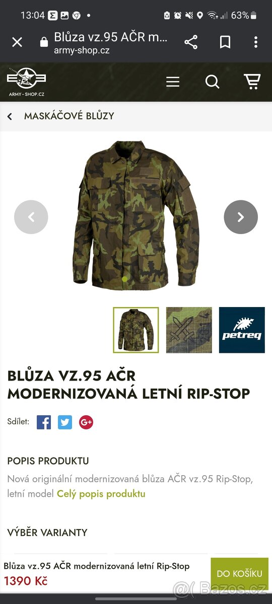 Blůza vz.95 AČR modernizovaná letní a kalhoty vz.95 letní