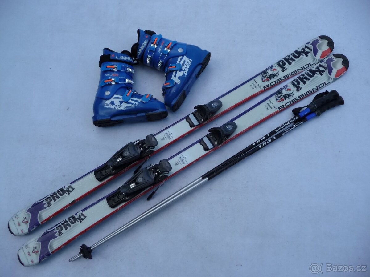 267. lyže ROSSIGNOL - 150c m + boty LANGE 39,5eu + hole SET