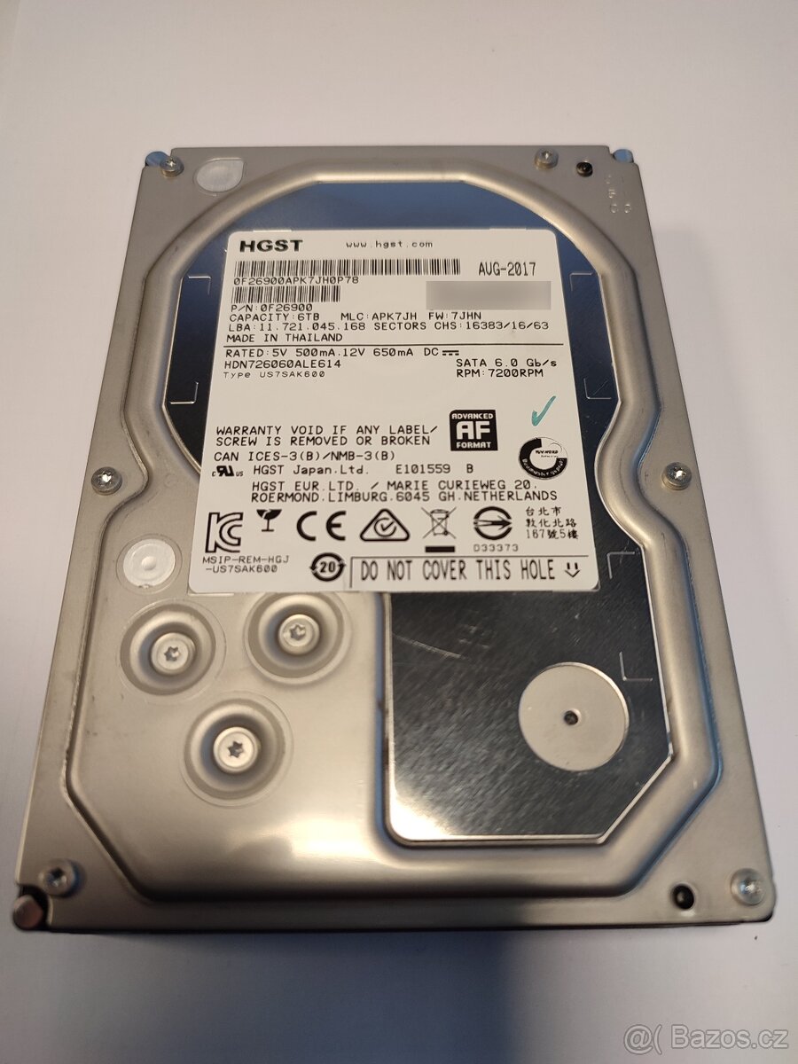 8x HDD HGST 6 TB SATA - otestované, spolehlivé