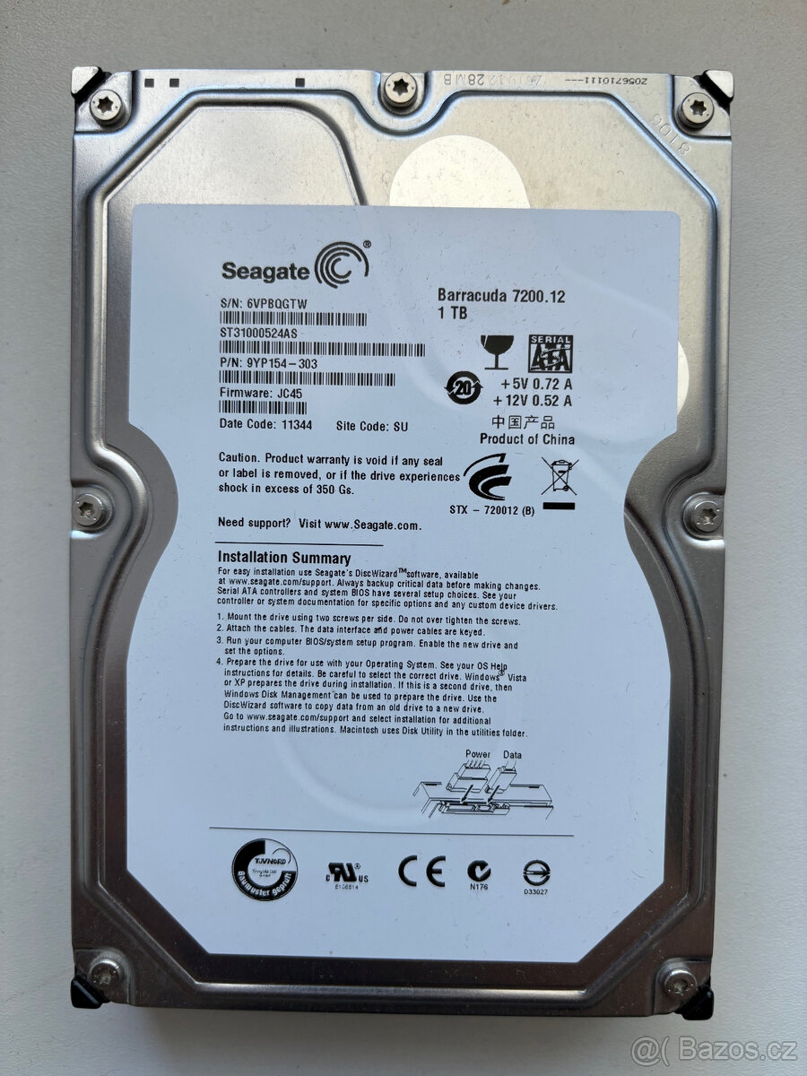 Seagate 1TB, 7.200ot, 32MB, SATA, ST31000524AS