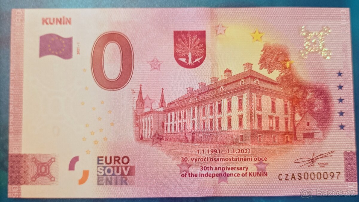 0 euro souvenír obec Kunin číslo 97