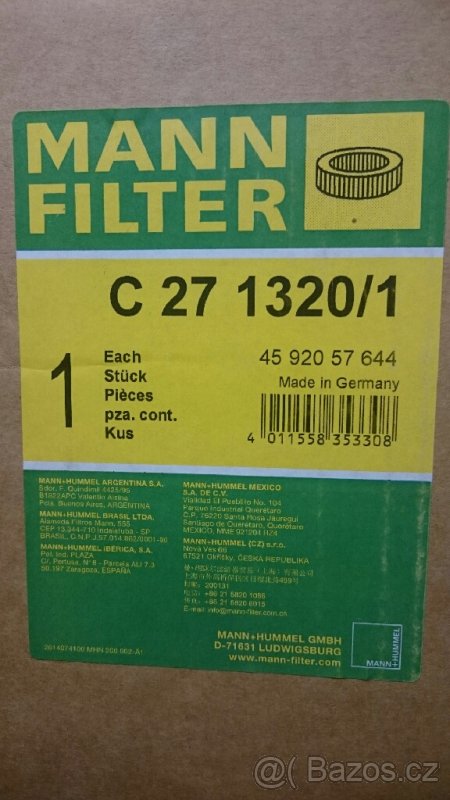 Vzduchový filtr MANN  C271320/1