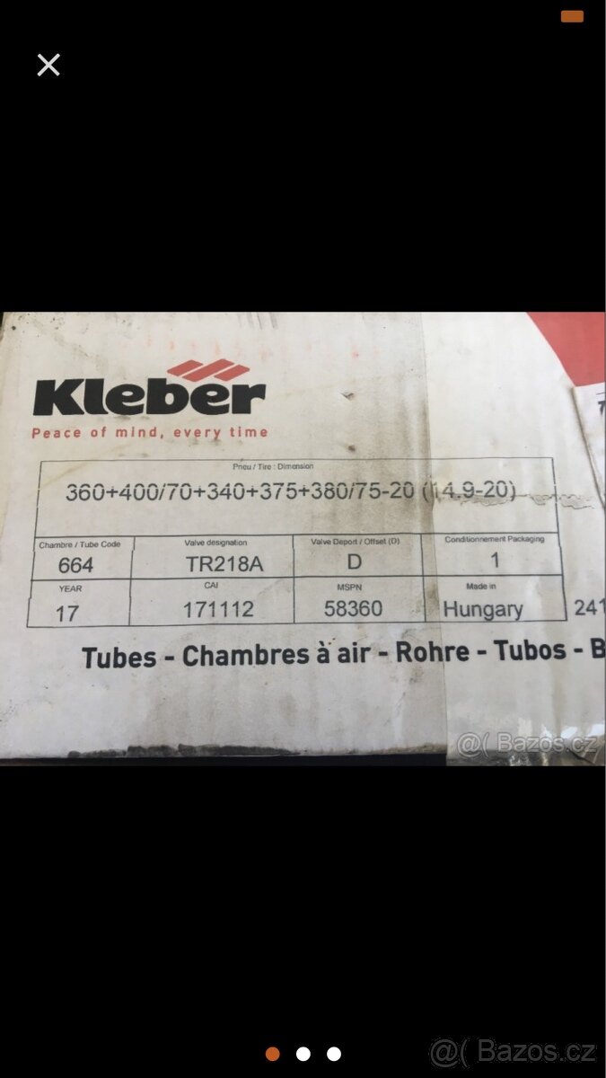 Duše Kleber 360/70R20, 400/70R20, 14.9-20