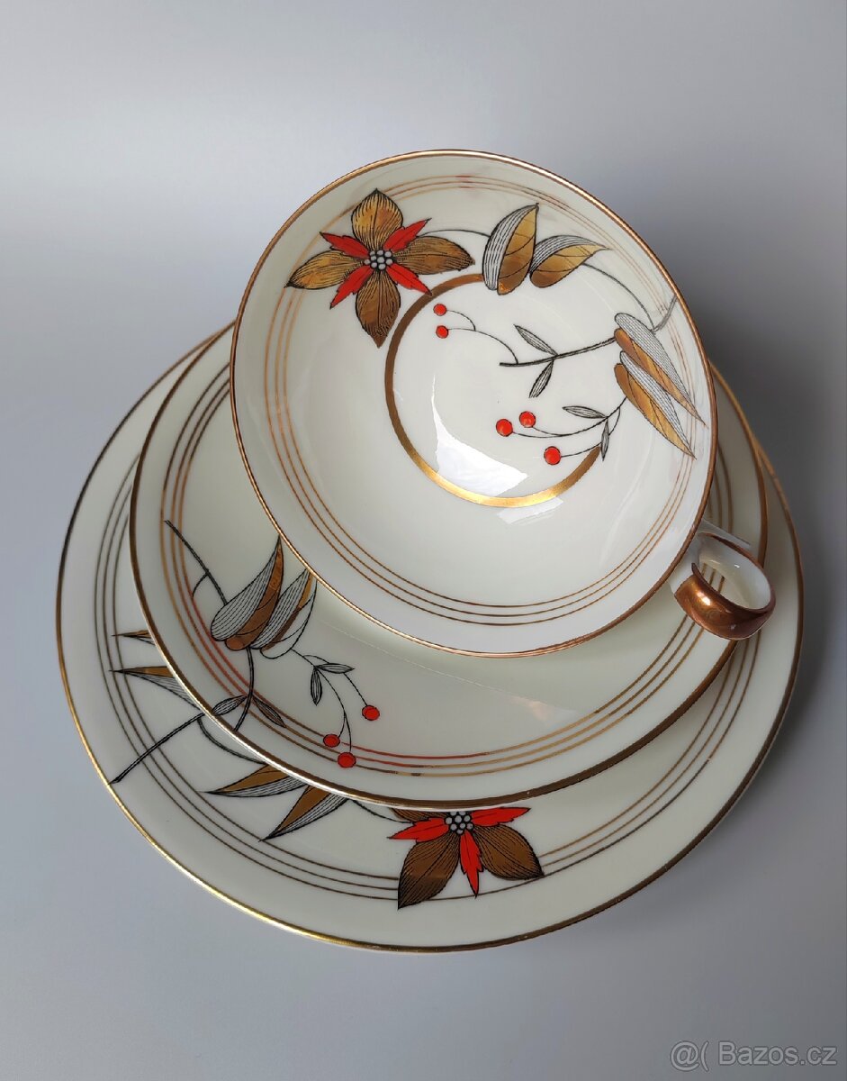 Okouzlující porcelánová sada/trio Hertel Jacob Bavaria 1930