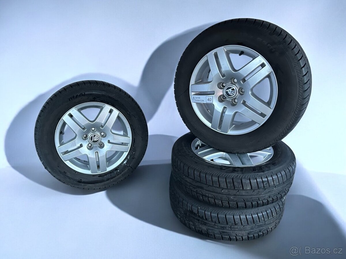 Alu kola Škoda 5x100 + letní 195/65r15