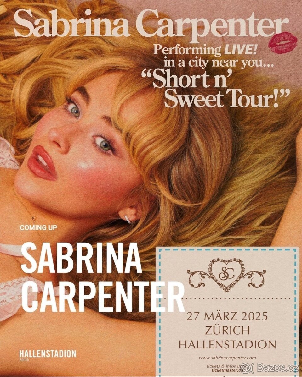 Prodám 2x vstupenky na koncert Sabriny Carpenter v Curychu