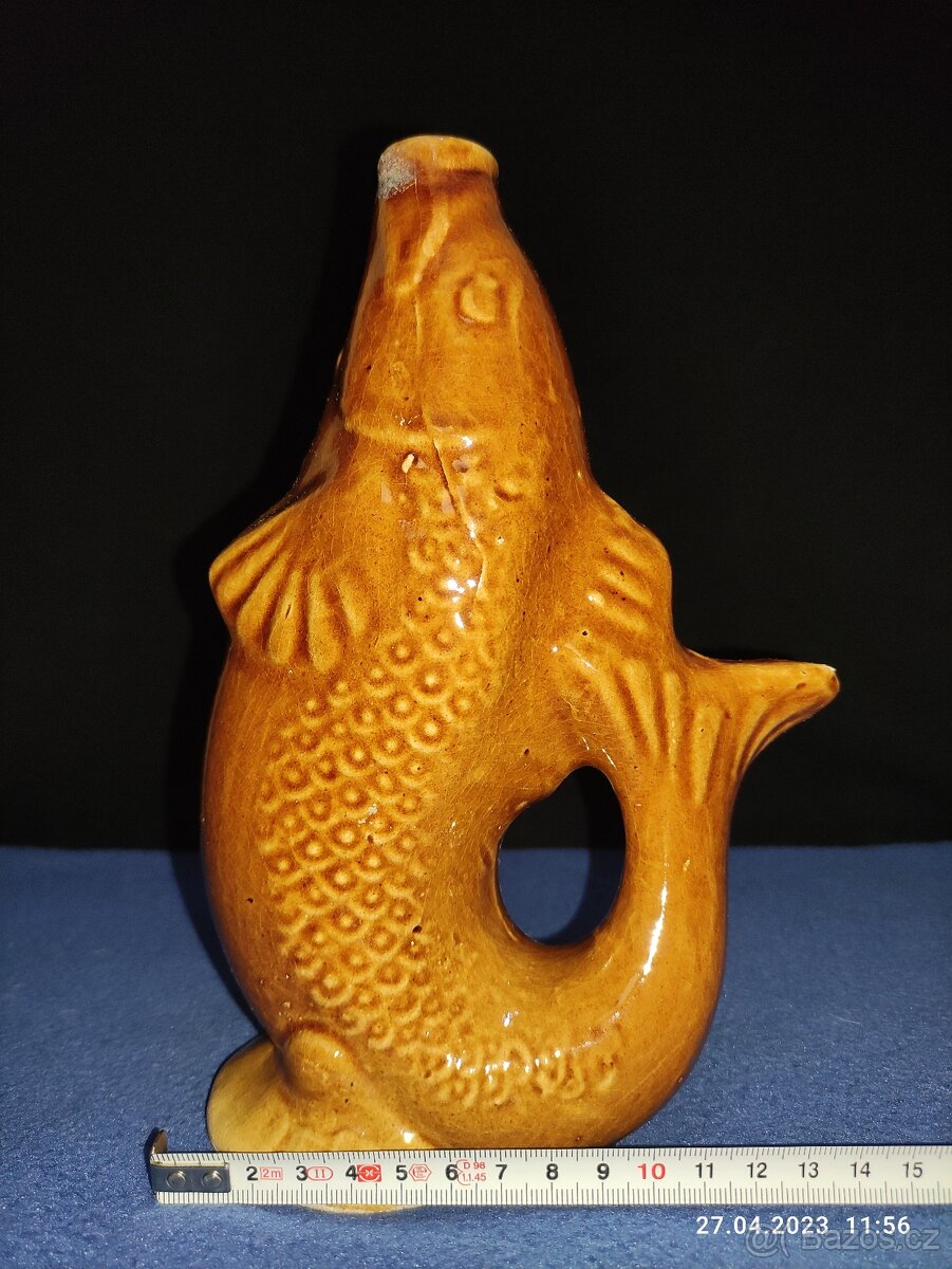 Dekorace - Keramický džbánek ryba + menší kalíšky