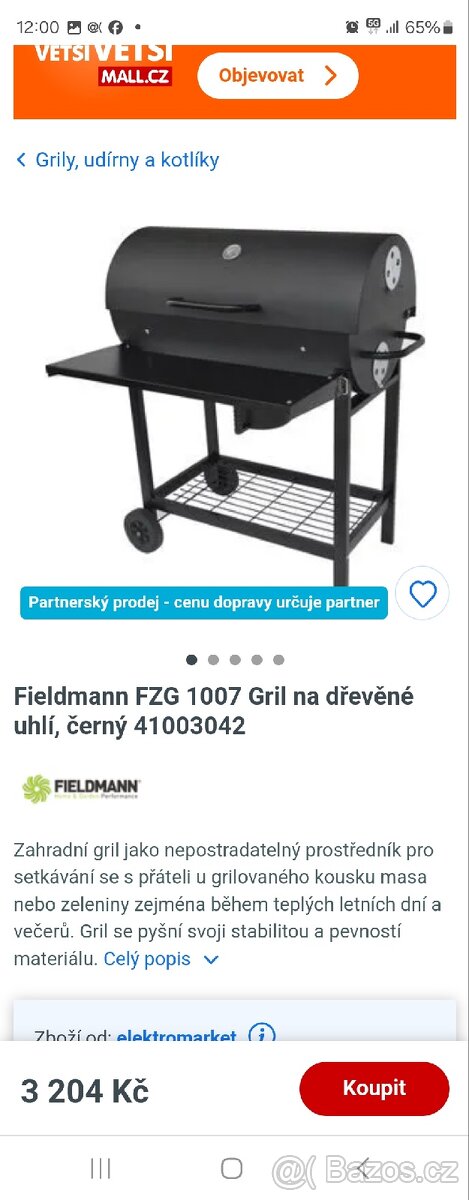 FIELDMANN FZG 1007 Gril na dřevěné uhlí, černý