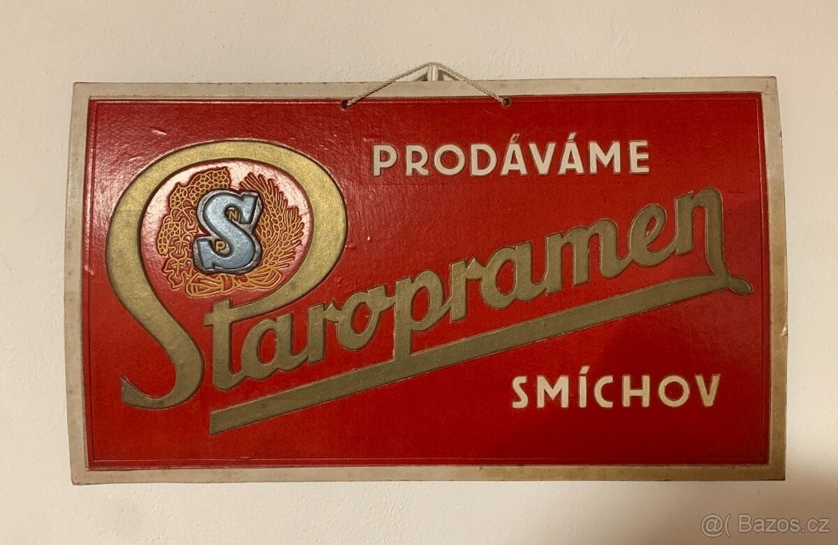 Stará kartonová cedule Staropramen Smíchov 42x24cm