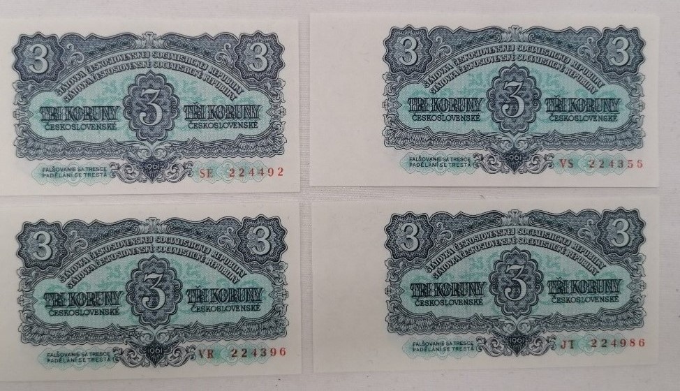 3koruny Československé 1953, 1961 UNC