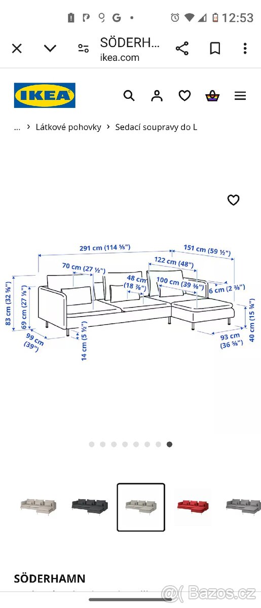 Ikea, 4 místná pohovka s lenoškou