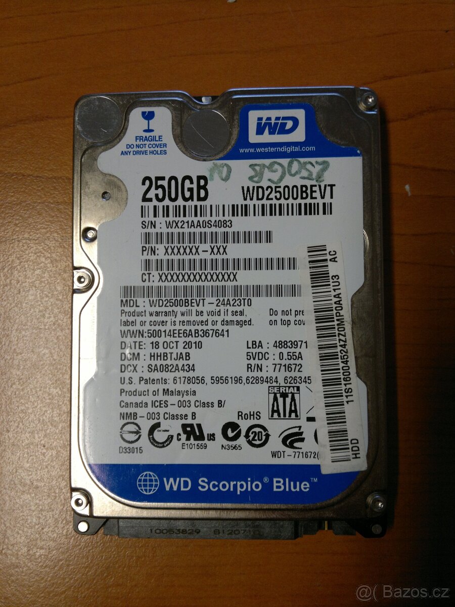 Funkčni 2,5" HDD WDC WD2500BEVT-24A23T0 SN-WD-WX21AA , 250GB