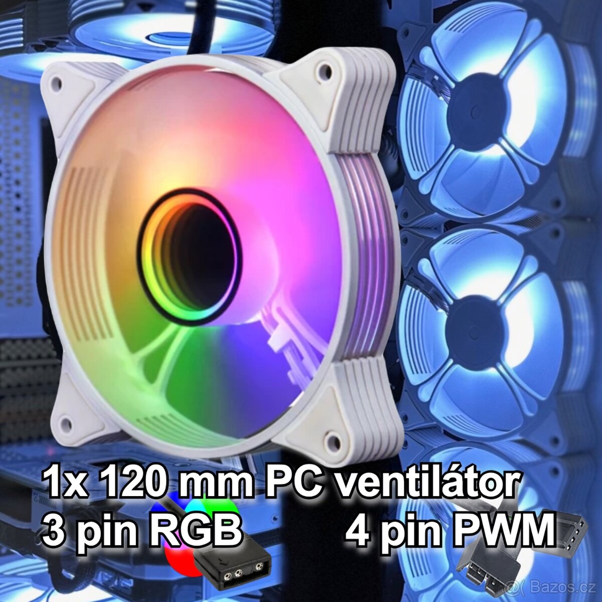 Bílý RGB PC větráček ventilátor 120mm 5V 3 pin aRGB, PWM(1x)