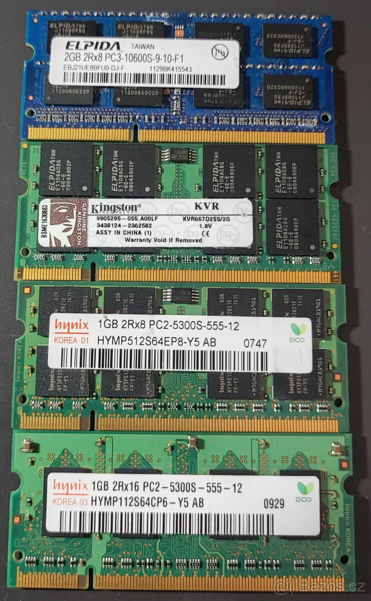 SO-DIMM DDR2, DDR3 notebookové paměti