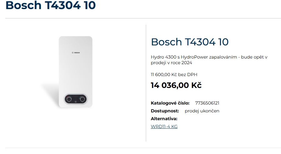 Plynový průtokový ohřívač BOSCH T4304