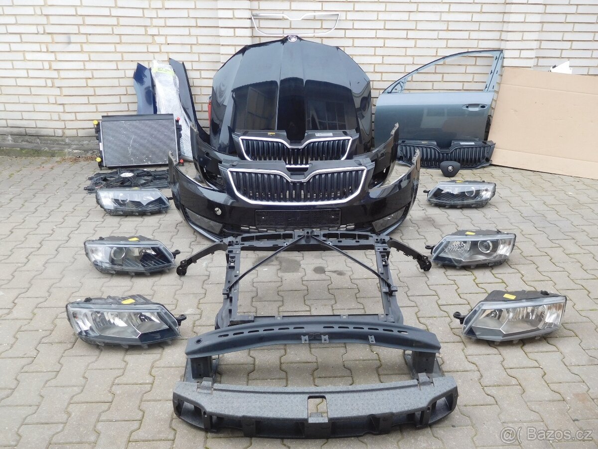 Škoda Octavia 3,kapota,maska,nárazník,blatník,dveře.