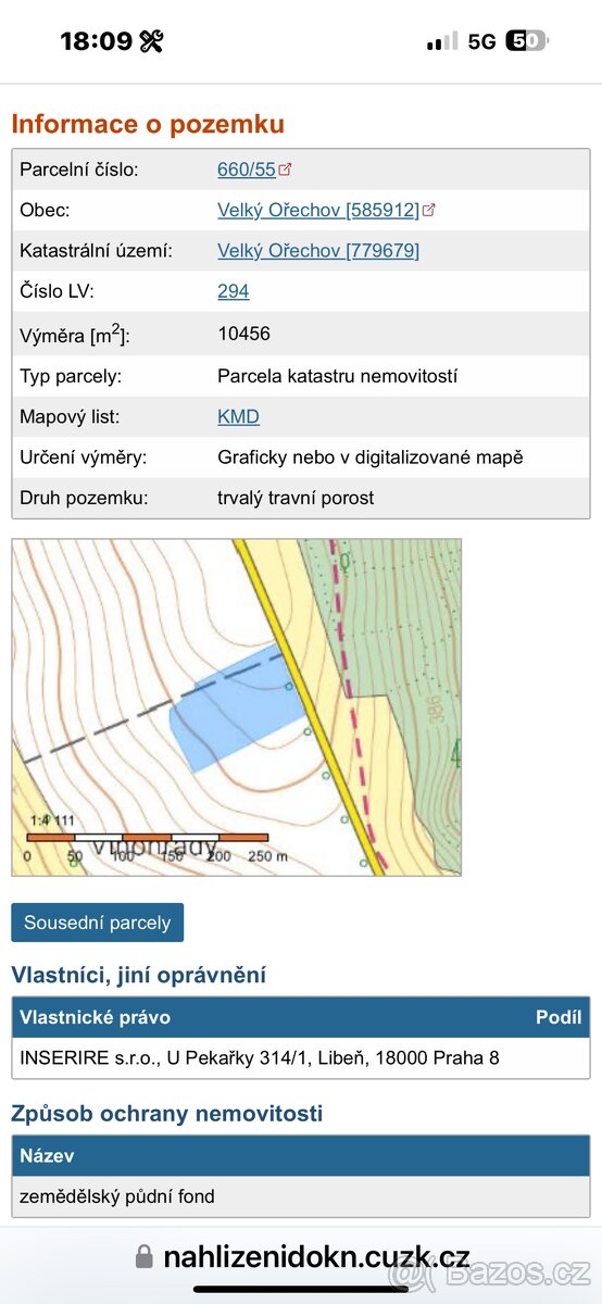 Prodám pozemek 10 456 m2 v oblasti Velký Ořechov, okr. Zlín