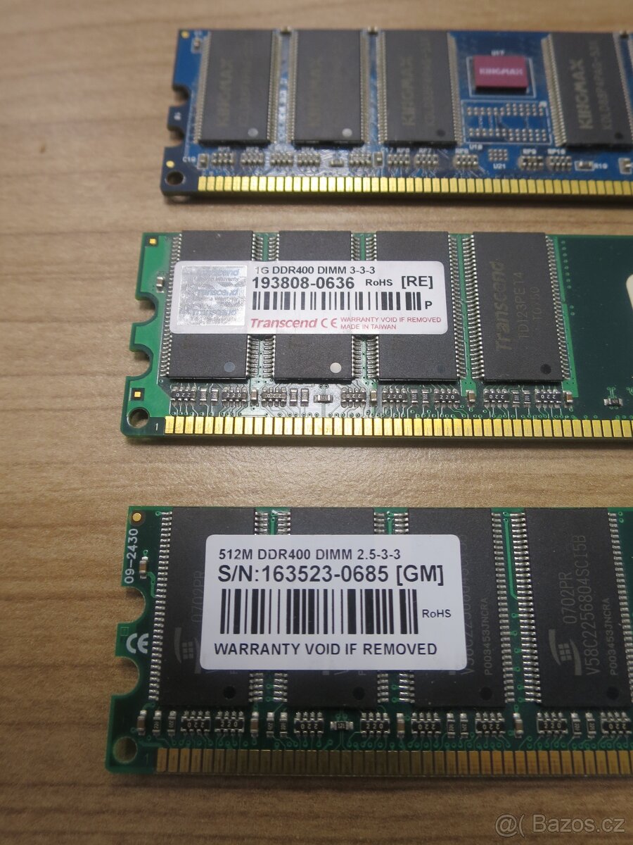 paměti RAM - sada 3 kusy - Transcend DDR400 ad.