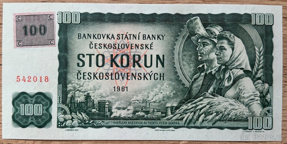 100 Kčs 1961 s kolkem UNC