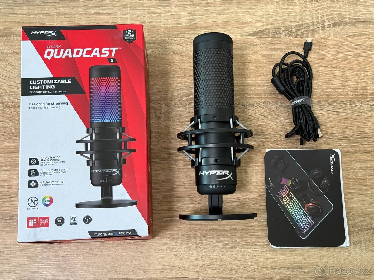 Nový prémiový mikrofon HyperX QuadCast S Black, záruka 24m