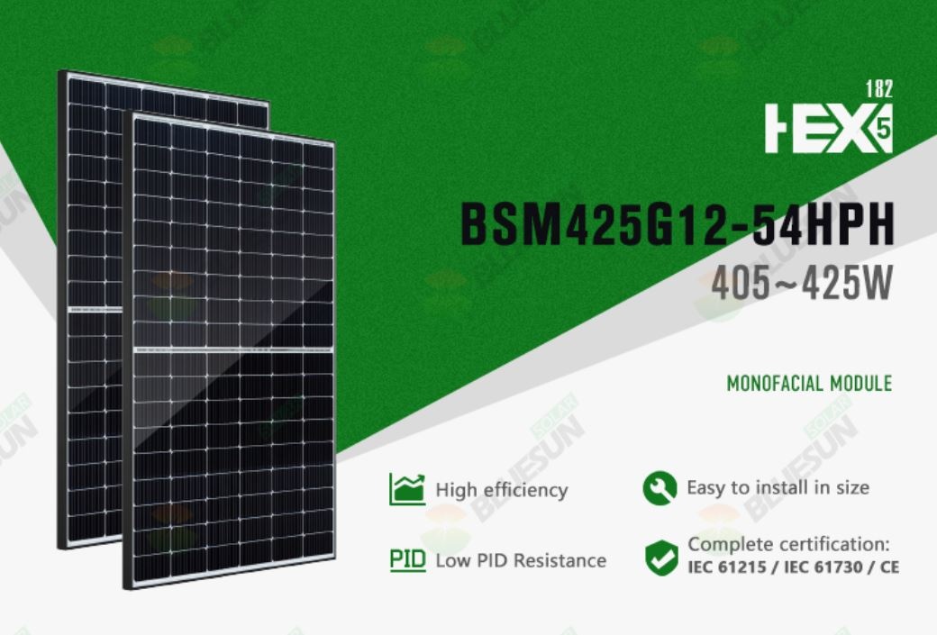 FV panel, Bluesun solar, typ BSM425G12-54HPH
