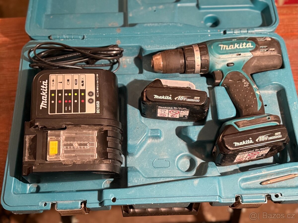 Makita DHP453 aku vrtací kladivo+2 aku+nab+kufr