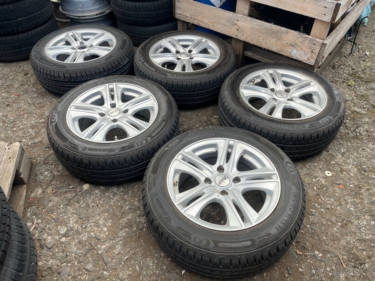 ALU kola 4x108 obuté na 195/60 R15 letní-sada včetně rezervy