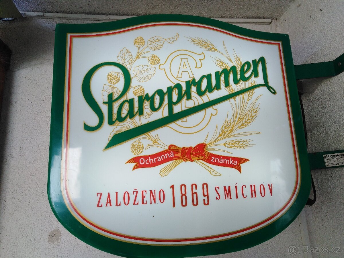 Svítící reklama Staropramen pivo