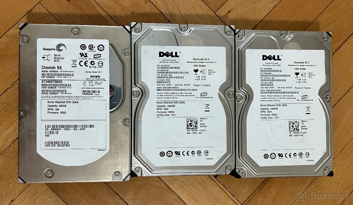 SAS SCSI 3,5" disky DELL a Seagate 1+1+0,4 TB, cena za vše