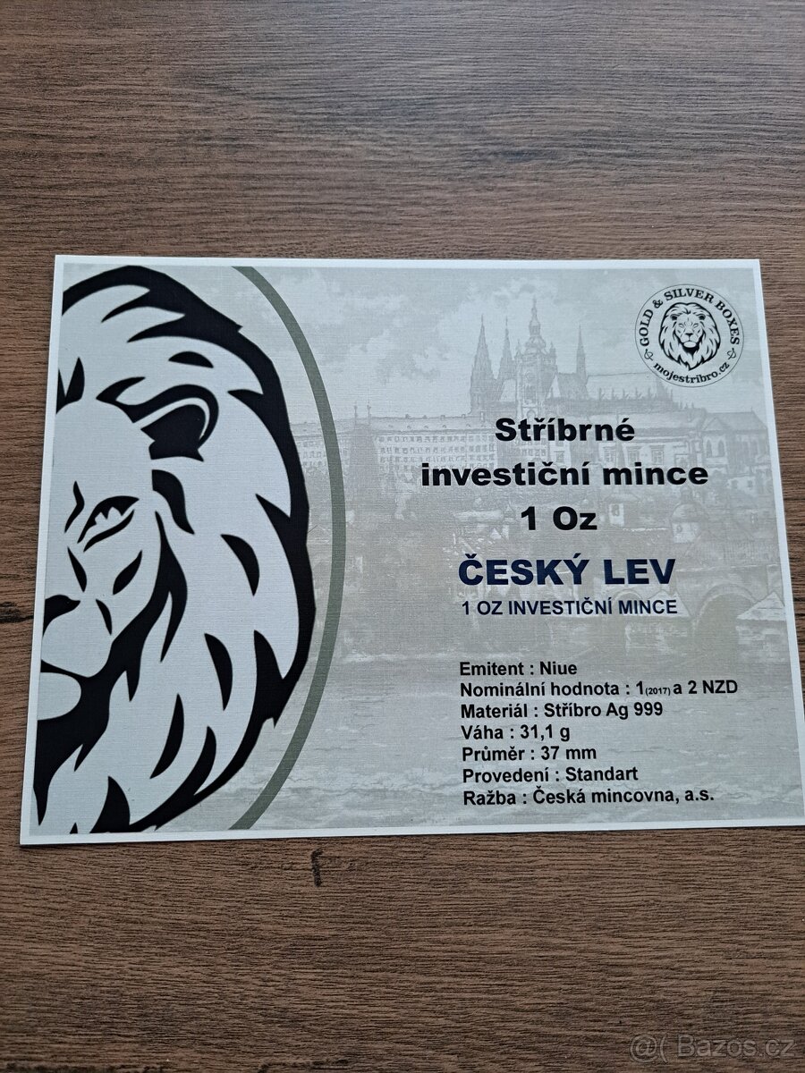 Stříbrná mince Český lev - 1 oz