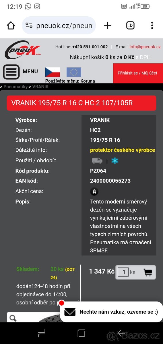 Pneu vraník hc2 195/75 r16C