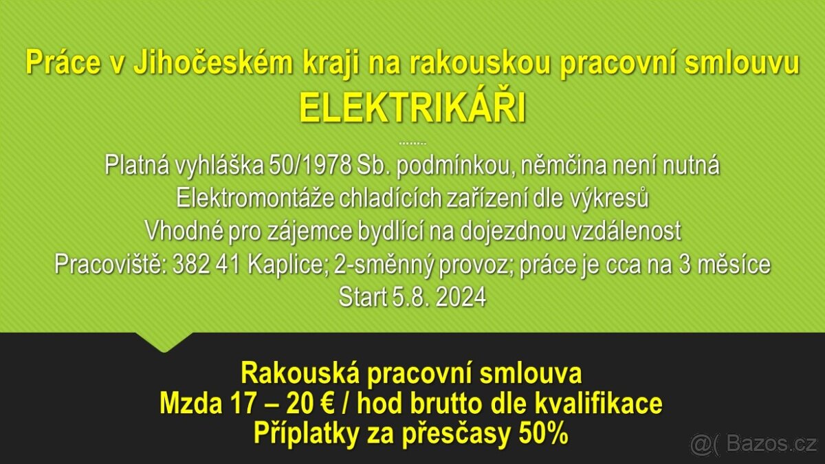 Nabídka práce v Kaplici na rakouskou pracovní smlouvu