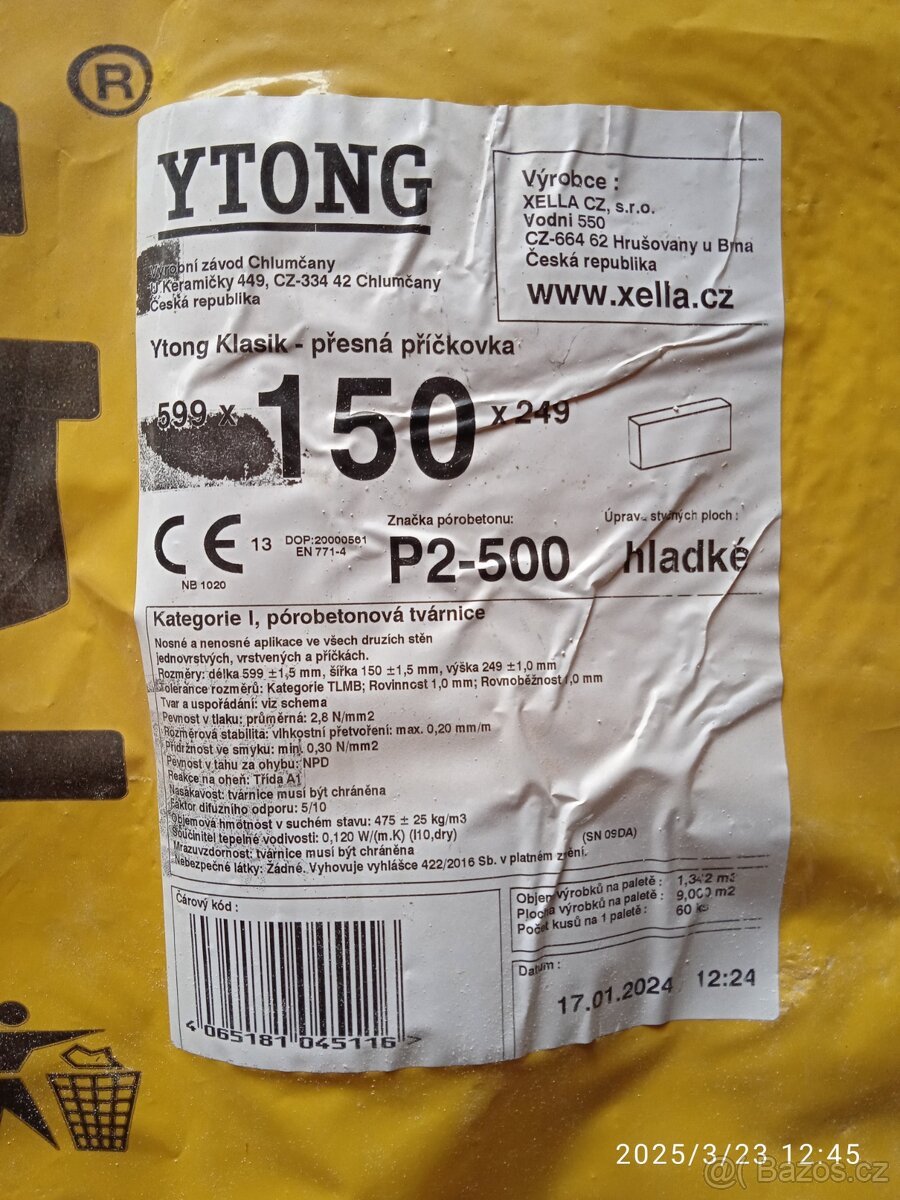 Ytong příčkovka 150 mm