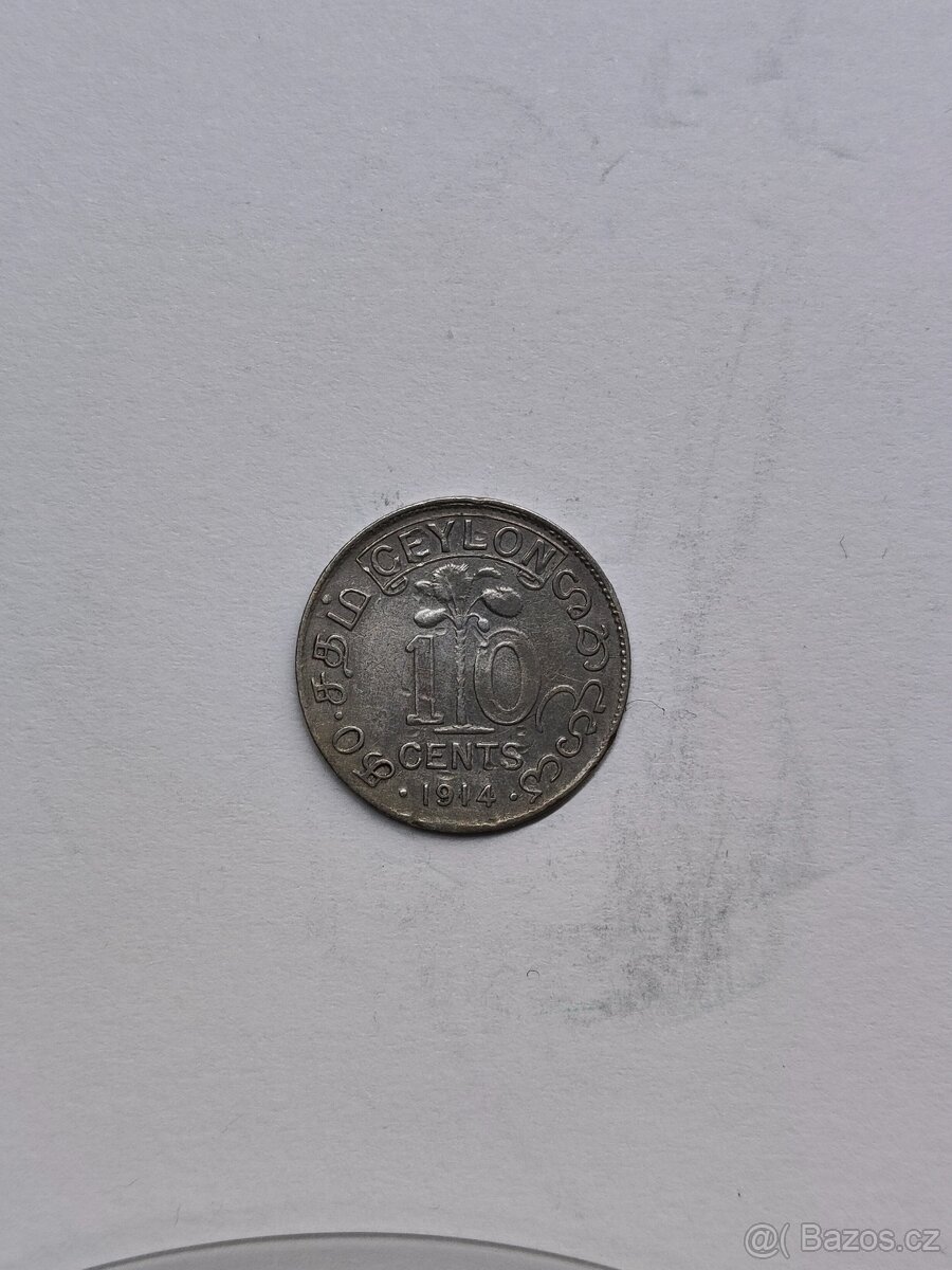 Ceylon 10 cent 1914 stříbro