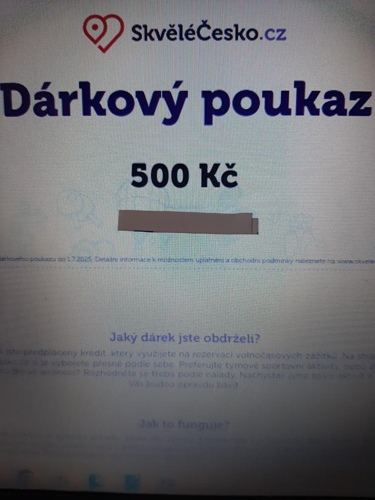 Dárkový poukaz Skvělé Česko v hodnotě 500 Kč. do 1.7.2025