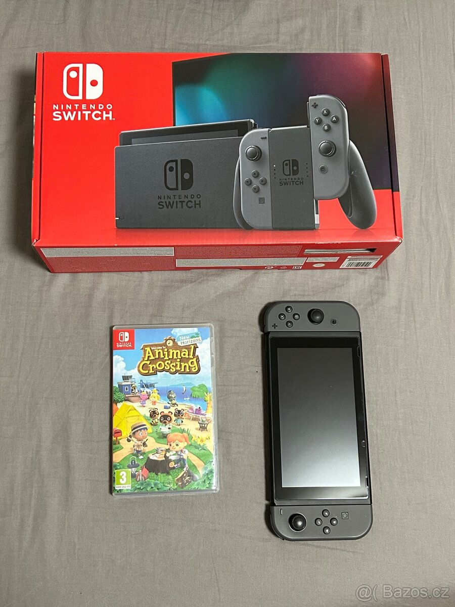 Šedý Nintendo Switch + Animal Crossing