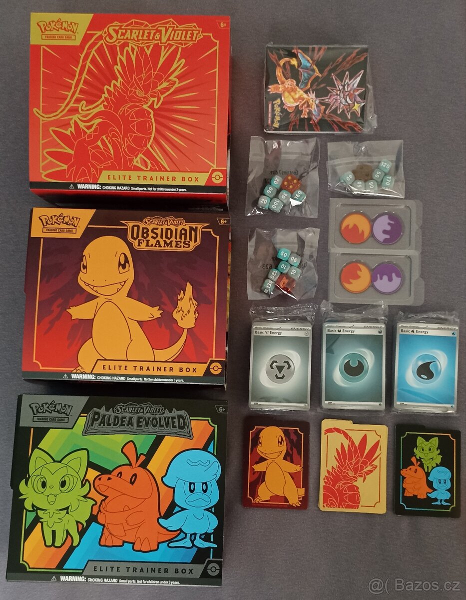Pokémon Boxy, kostky, žetony, energie karty, malé album