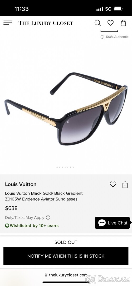 Prodam brýle Louis Vuitton Black Gold