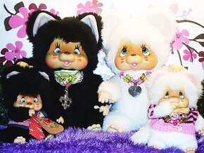 Retro vzácná bílá Nyamy monchhichi. MAXI mončičák 35cm - 10