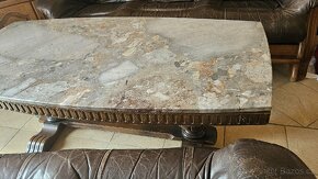 Sedačka kožená, masiv, stolek přírodní kámen - 10
