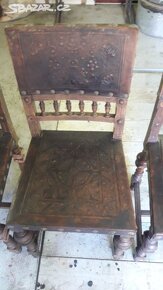 starožitné židle, dřevo a kůže - 10