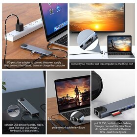 Hub adaptér USB C 3.0 PD HDMI 4K RJ45, univerzální. - 10