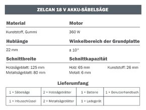 aku 18V přímočará, šavlová, mečová pila, 360W - 11