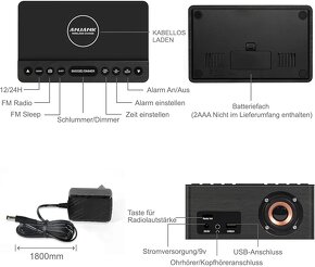 Rádio budík,rádio,bezdrátové nabíjení telefonu,usb,jack - 11