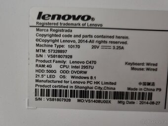 Lenovo C470, FullHD 1920x1080 LED, 250HDD, 4gb ddr3l - 11