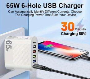 65W nabíječka s 1x USB-C a 5x USB - 11