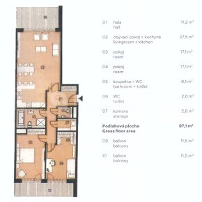 Byt 3+kk 97m2+balkon 12m2+terasa 12m2 - ulice Sanderova/Hole - 14