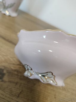 Krásná růžová porcelánová sada - váza, svícen a popelník - 14