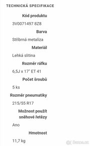 Zimní Alu kola se senzory originál ŠKODA TRITON 215/55 R17 - 16